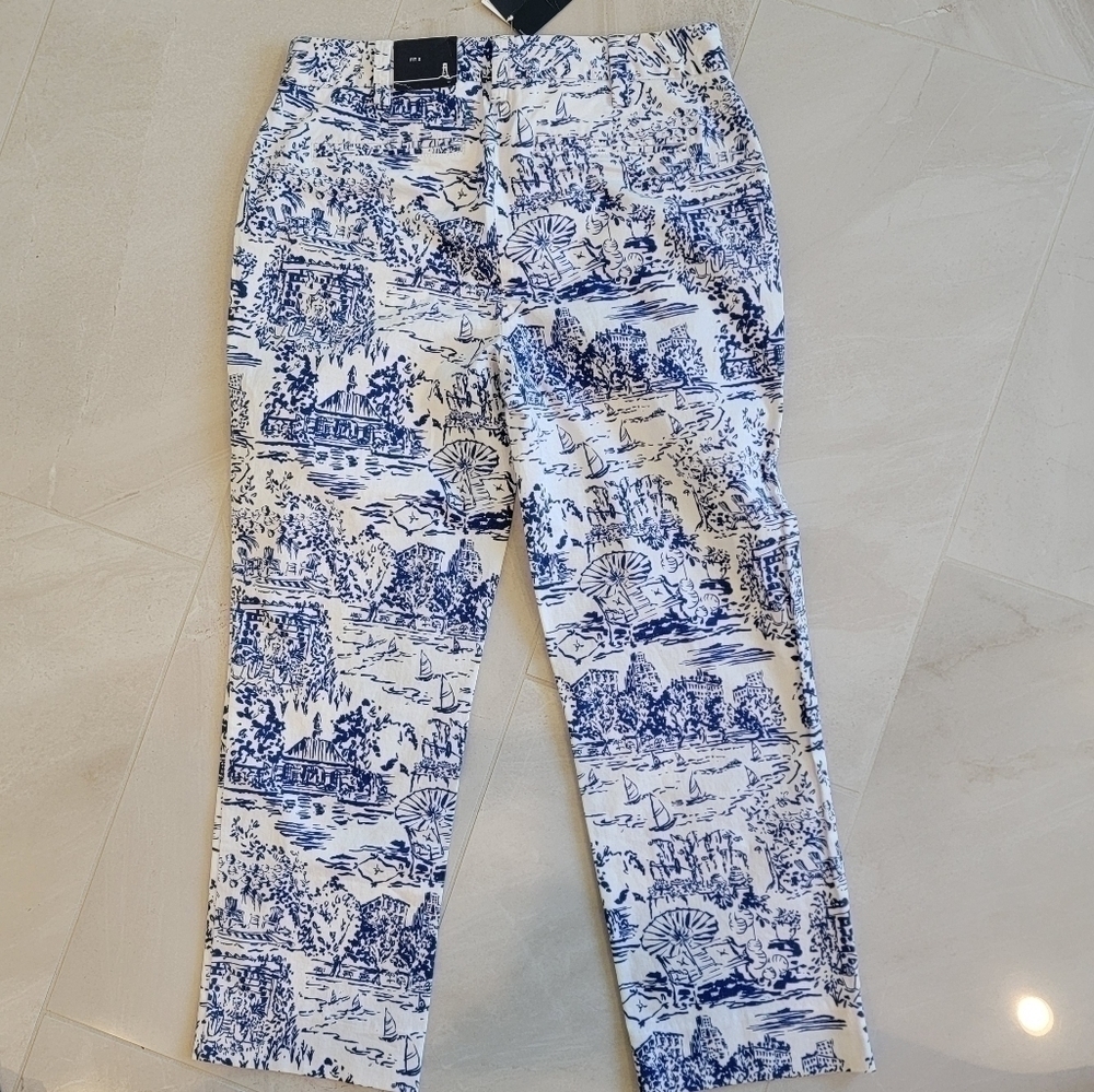 Lands' End Blue White Resort River Beach Print Mid Rise Capri Pants Size 2 - Picture 5 of 14